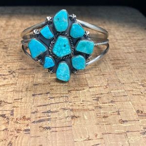 Authentic native made Kingman Turquoise cuff bracelet signed and stamped!